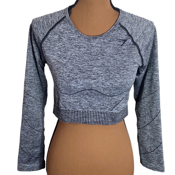 Gymshark hyper-amplify seamless long sleeve crop top in black marl size L - Picture 1 of 11
